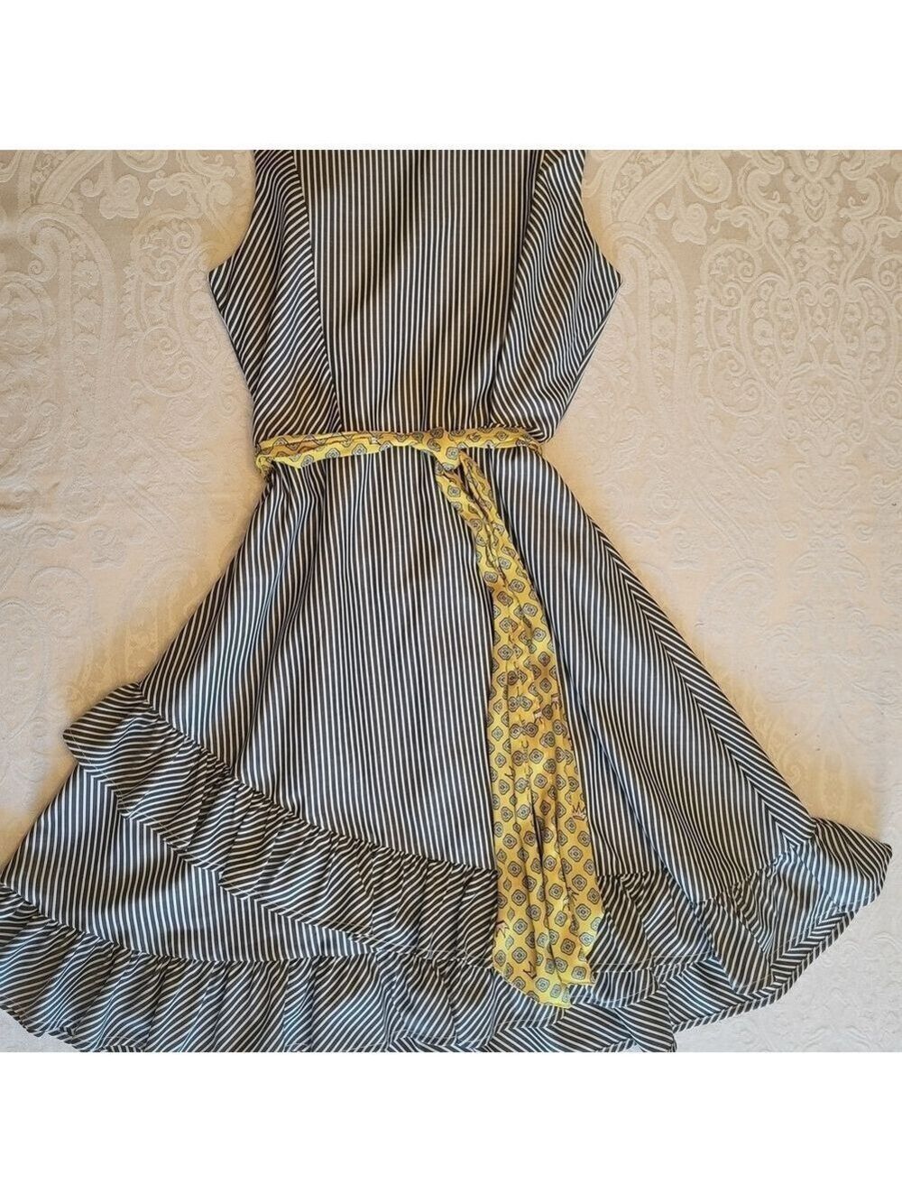 Blush By Us Black and White Striped Dress w/ Yellow Belt, Size 16